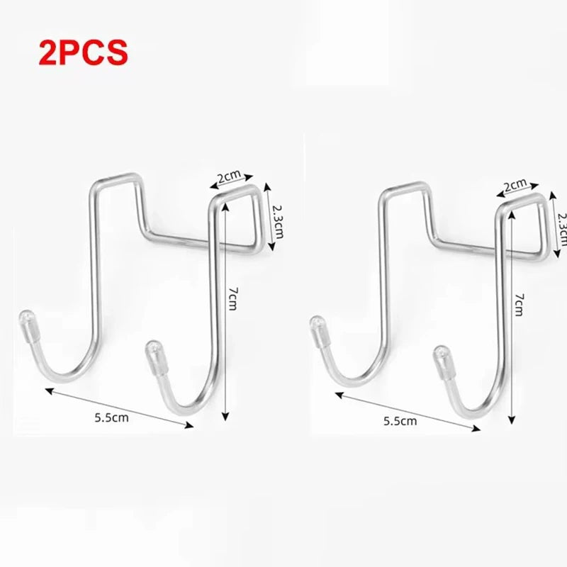 2PC 304 Stainless Steel Hook Free Punching Double S-Shape Hook Kitchen Bathroom Cabinet Door Back Type Coat Towel Storage Hanger
