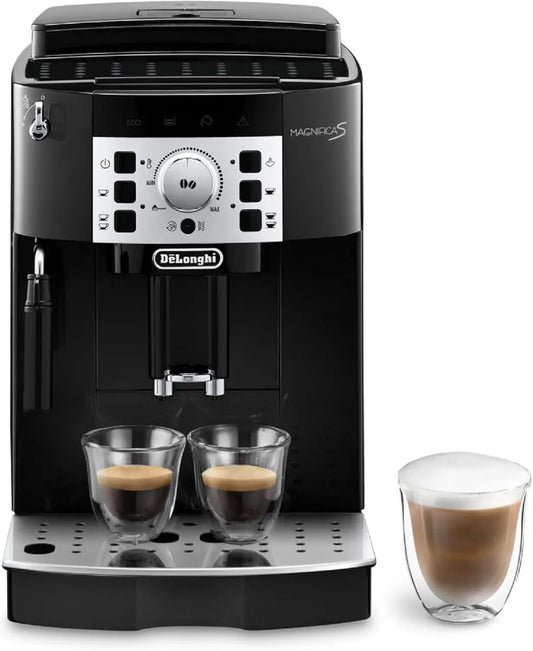 Magnifica S Automatic Espresso Machine with Milk Frother for Hot Coffee Drinks Recipes, Soft-Touch Control Panel, Black,