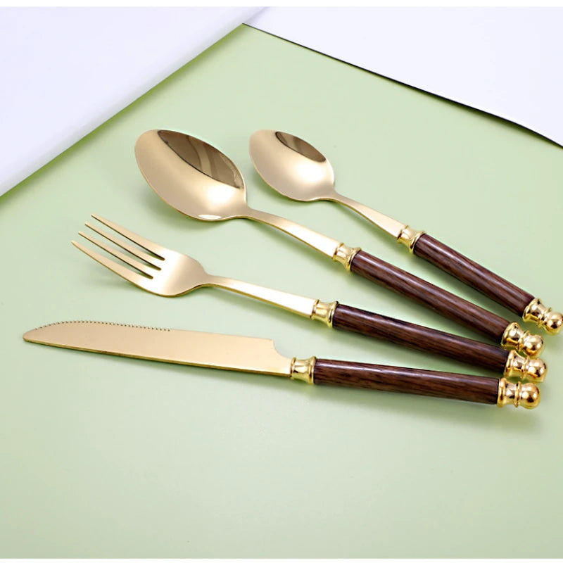 24-piece Set of Stainless Steel Cutlery with Rack, Exquisite Ceramic Handle Spoon and Fork Set Dishwasher Safe Cutlery Set
