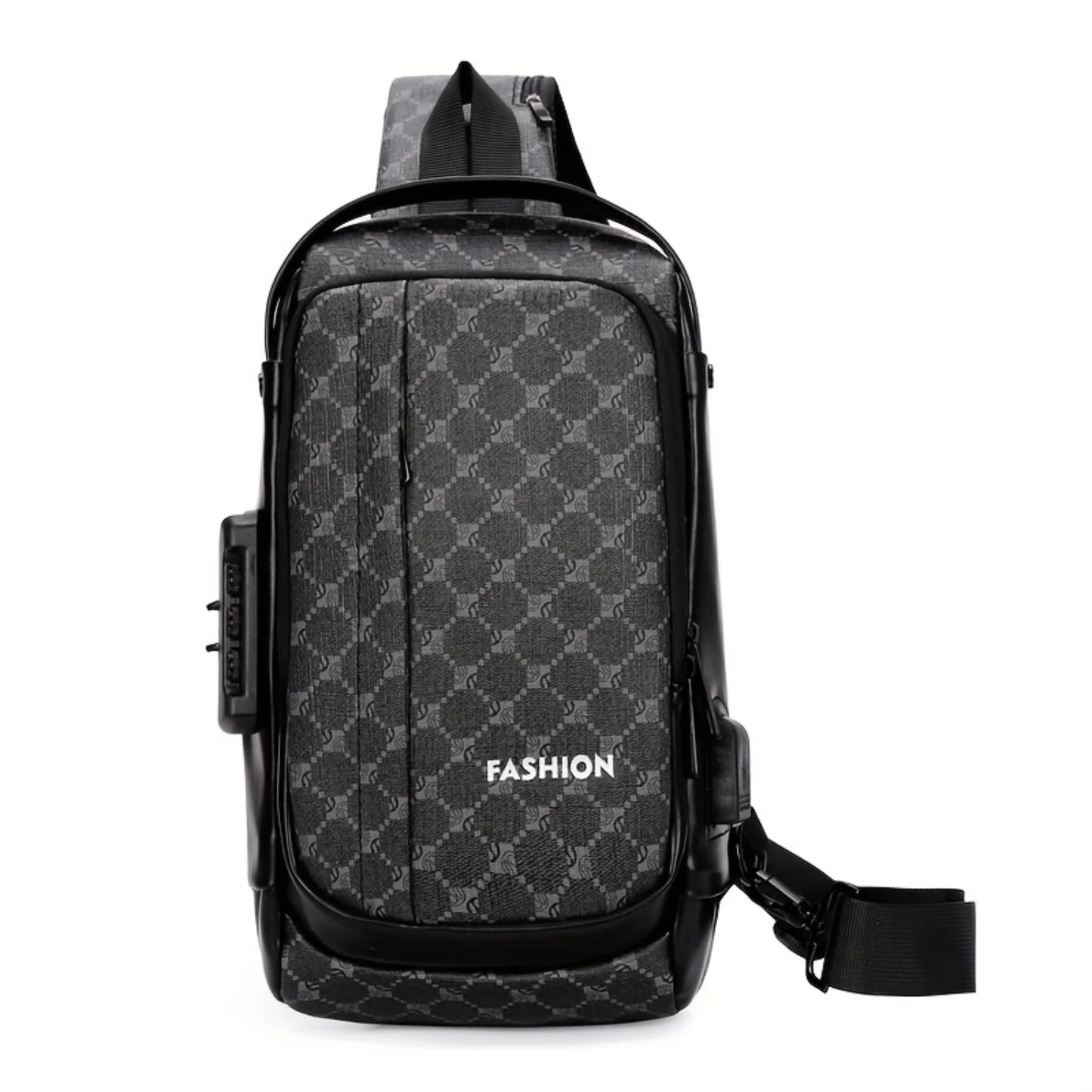 1pc Mens Fashion Retro Multifunctional Chest Bag, Shoulder Bag, Password Lock Design Casual Commuter All-match Checkered Print
