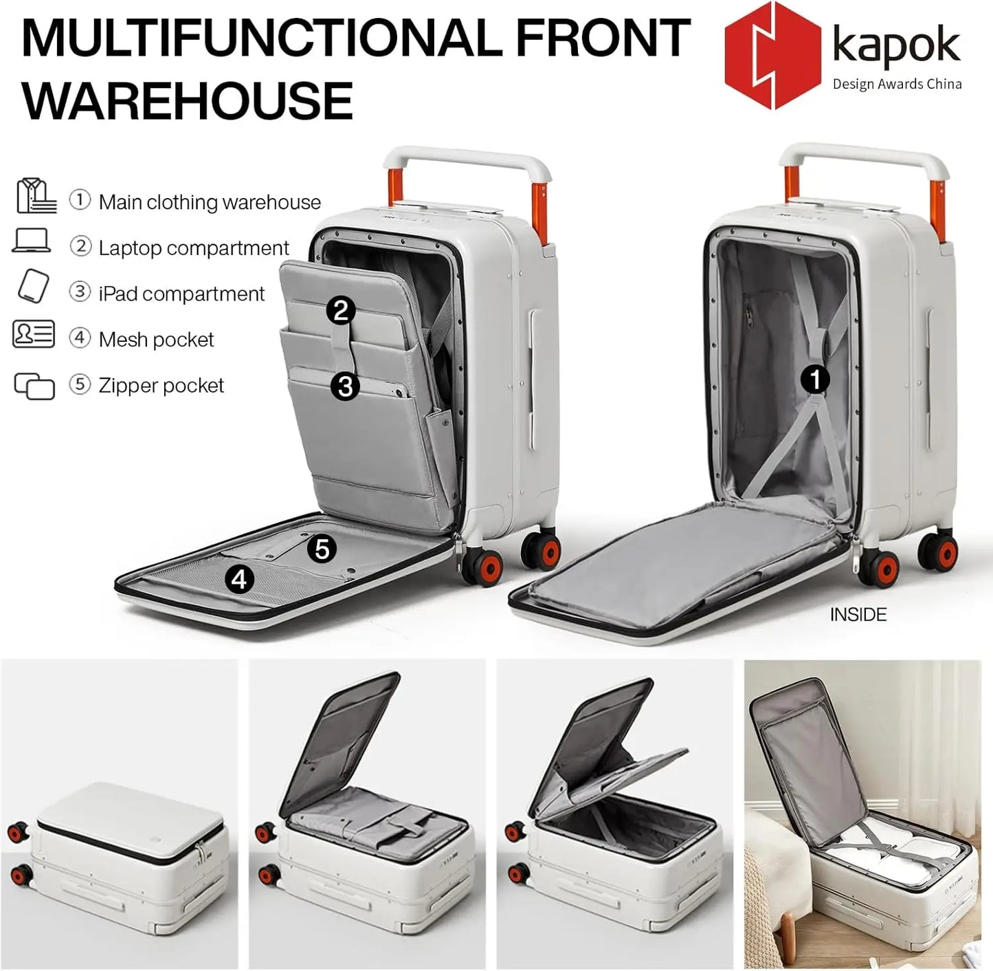 Carry On Luggage Wide Handle Luxury Design Rolling Travel Suitcase PC Hardside with Aluminum Frame Hollow Spinner Wheels, w