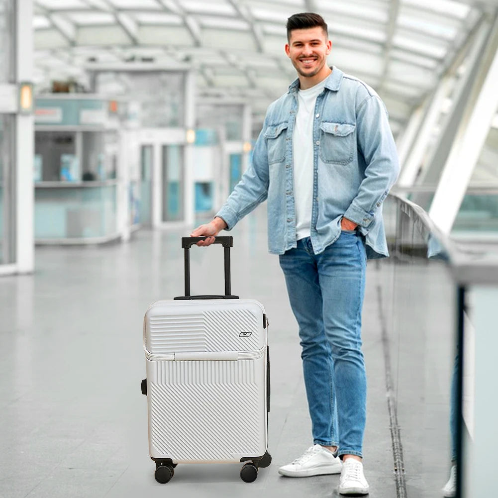20Inch New Front Opening Roller Trolley Case ABS Men Carry-On Luggage Women Travel Suitcase Expandable Hardside Luggage