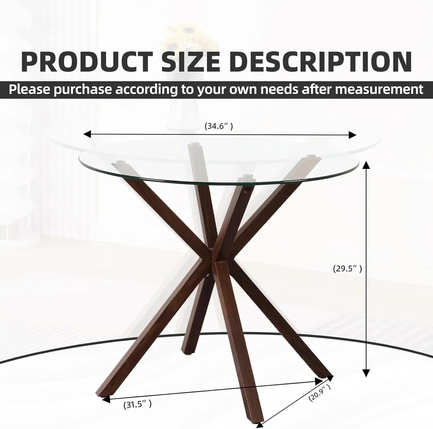 Round Glass Dining Table, 34.6" Round Glass Coffee Table for 4, Coffee Table with Tempered Glass Top and Metal Legs, Small Coffe