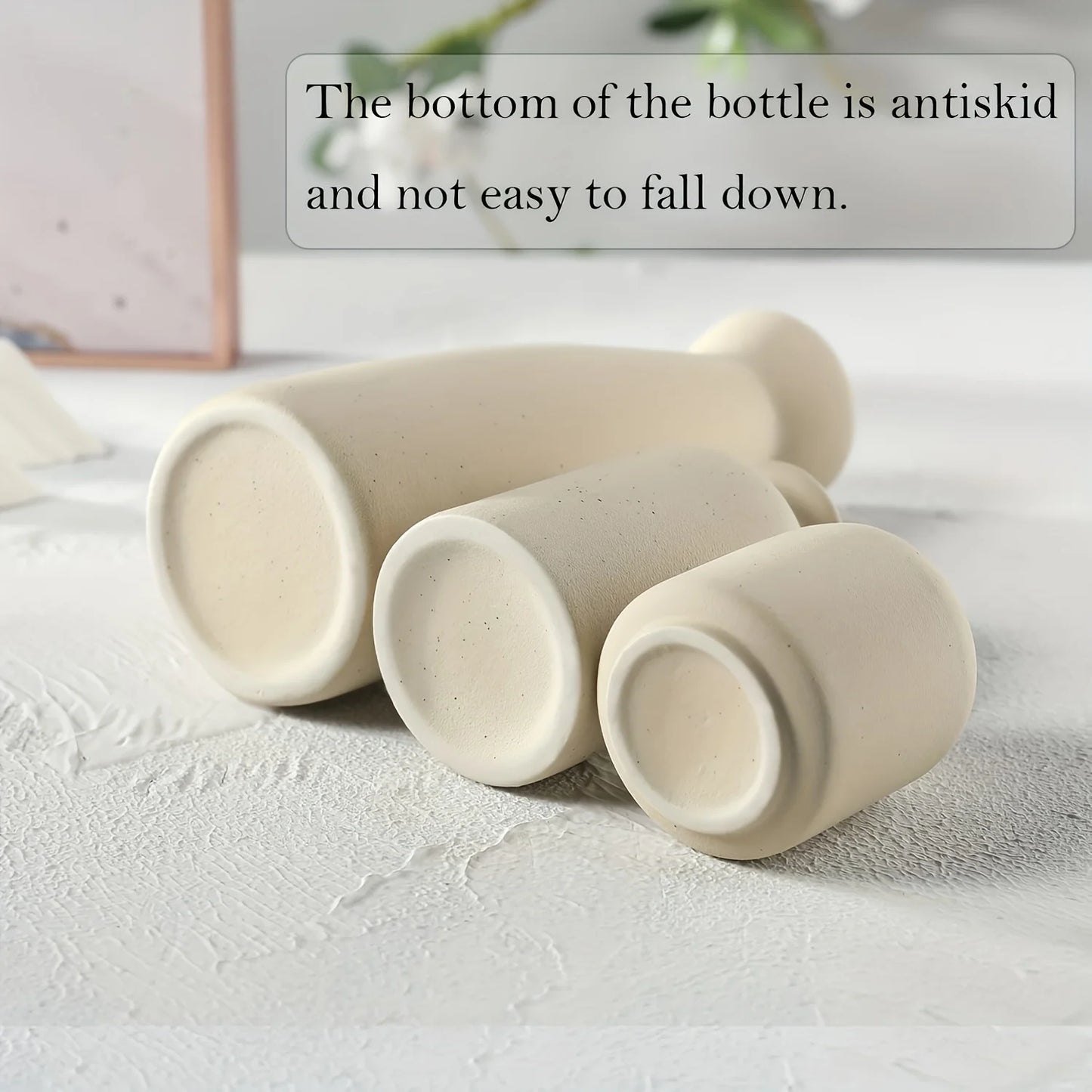 Distressed Ceramic Vase Set of 3, Modern Bohemian Farmhouse Home Decor, Pampas Grass Dried Flowers Vases for Living Room, Dining