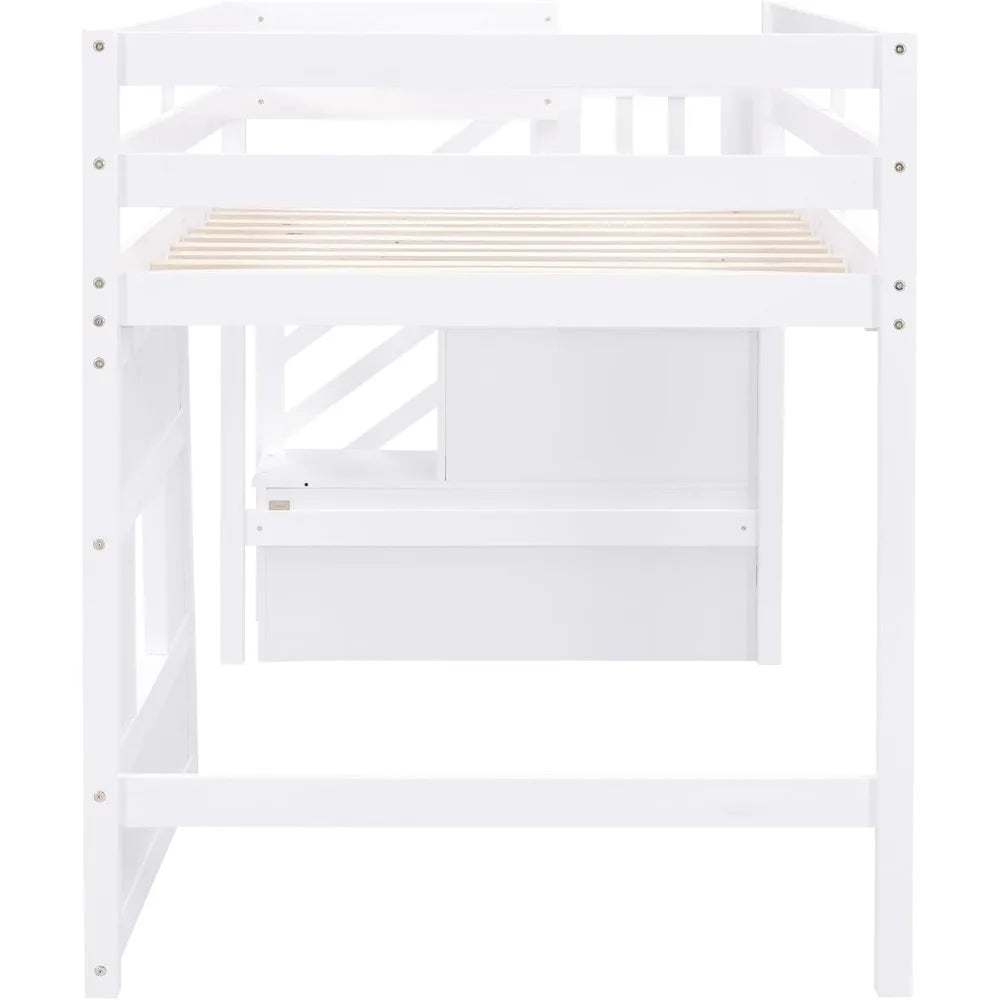 Loft Bed with Stairs Designs Low, 94.8"L x 41.8"W x 50.6"H Twin Bed Frame for with Storage, Low Loft Bed with Storage Staircase