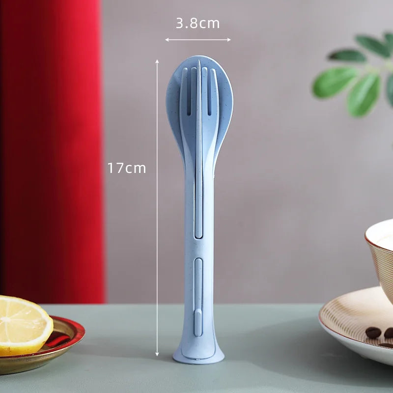 Portable Cutlery Set 3 In 1 Travel Reusable Cutlery Set Japan Style Wheat Straw Knife Fork Spoon Dinnerware Kitchen Tableware