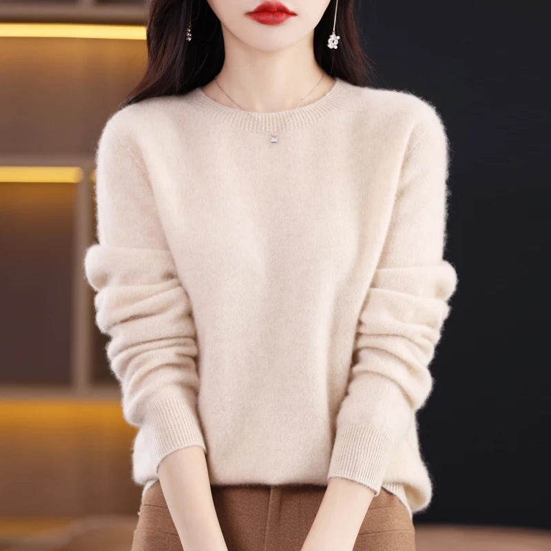 New Cashmere Basic Top Long Sleeve Women O-Neck Knitted Sweater 100% Pure Merino Wool Pullover Clothing Knitwear traf