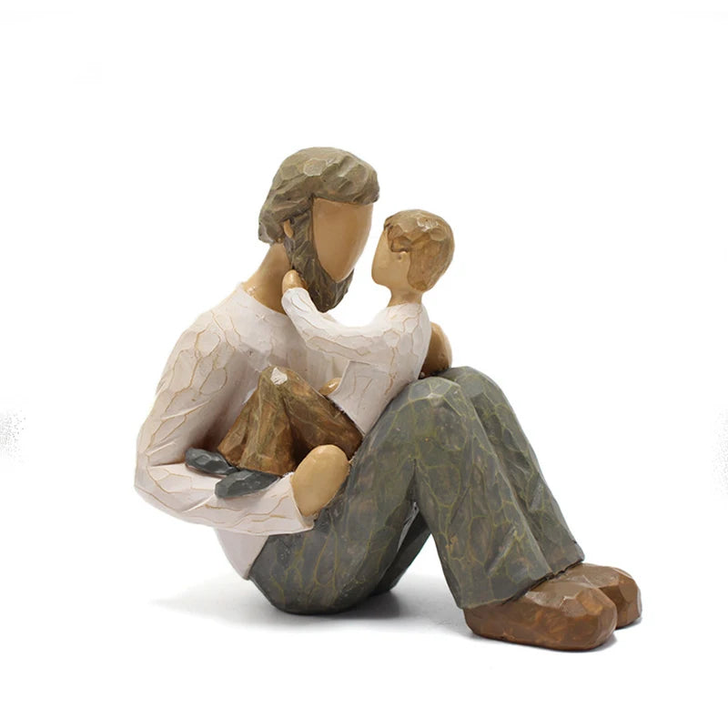 Resin father and son sculpture creative crafts family figure statue artist home decoration memorial day father's gift