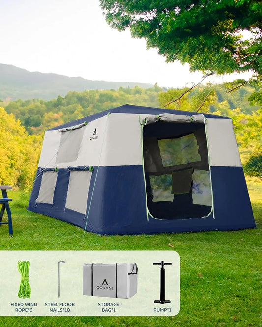 14.1'x6.5'x9' Inflatable Tents for Camping, Portable 6/8/10 Person Blow Up Air Tent, Waterproof Windproof Easy Setup Large Famil