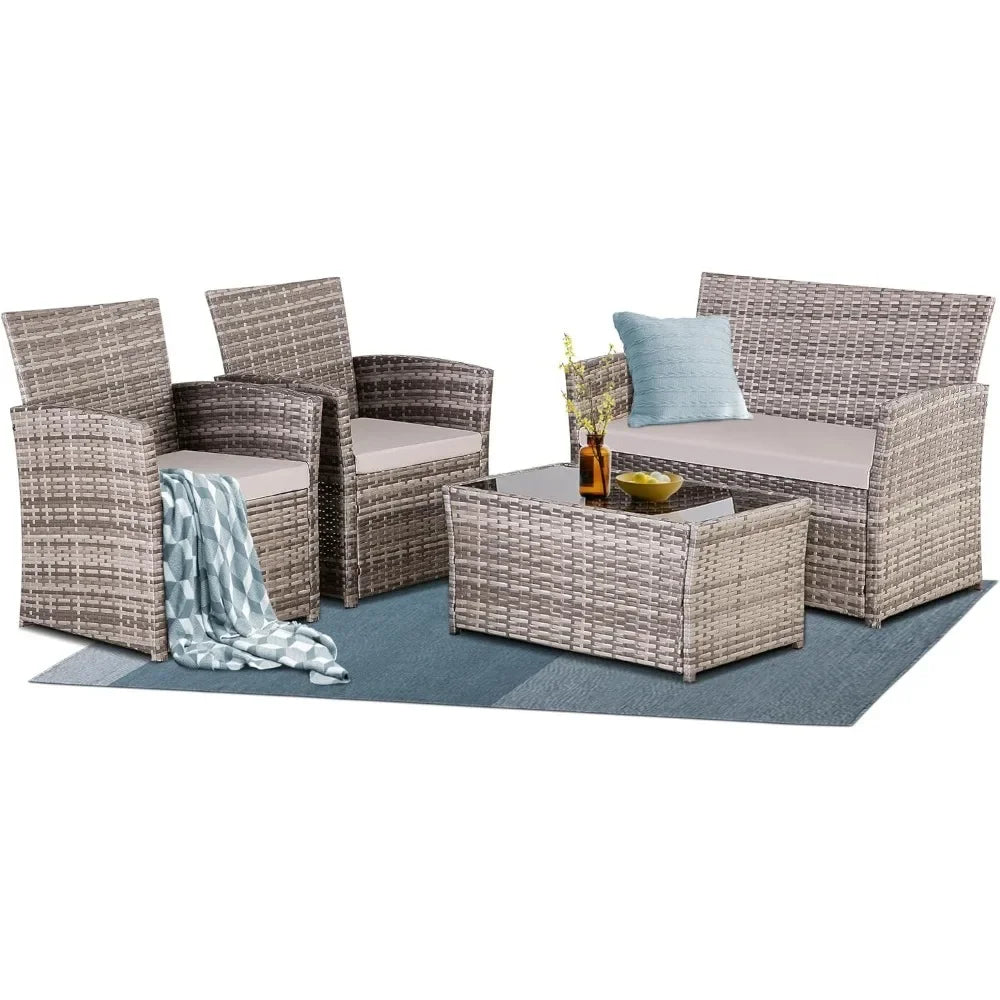 Piece Patio Furniture Set 4,Outdoor Wicker Conversation Sets,Rattan Sectional Sofa w/Coffee Table,Seat Cushions for Backyard