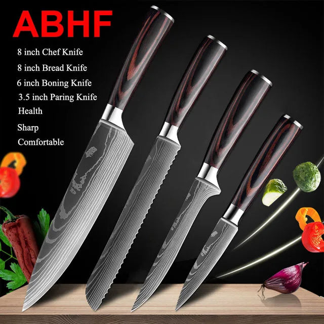 Sharp Japanese Kitchen Knife Set, Chef Knives, Laser Damascus Pattern, Sharp Cleaver, Slicing Utility Knife, Dropshipping