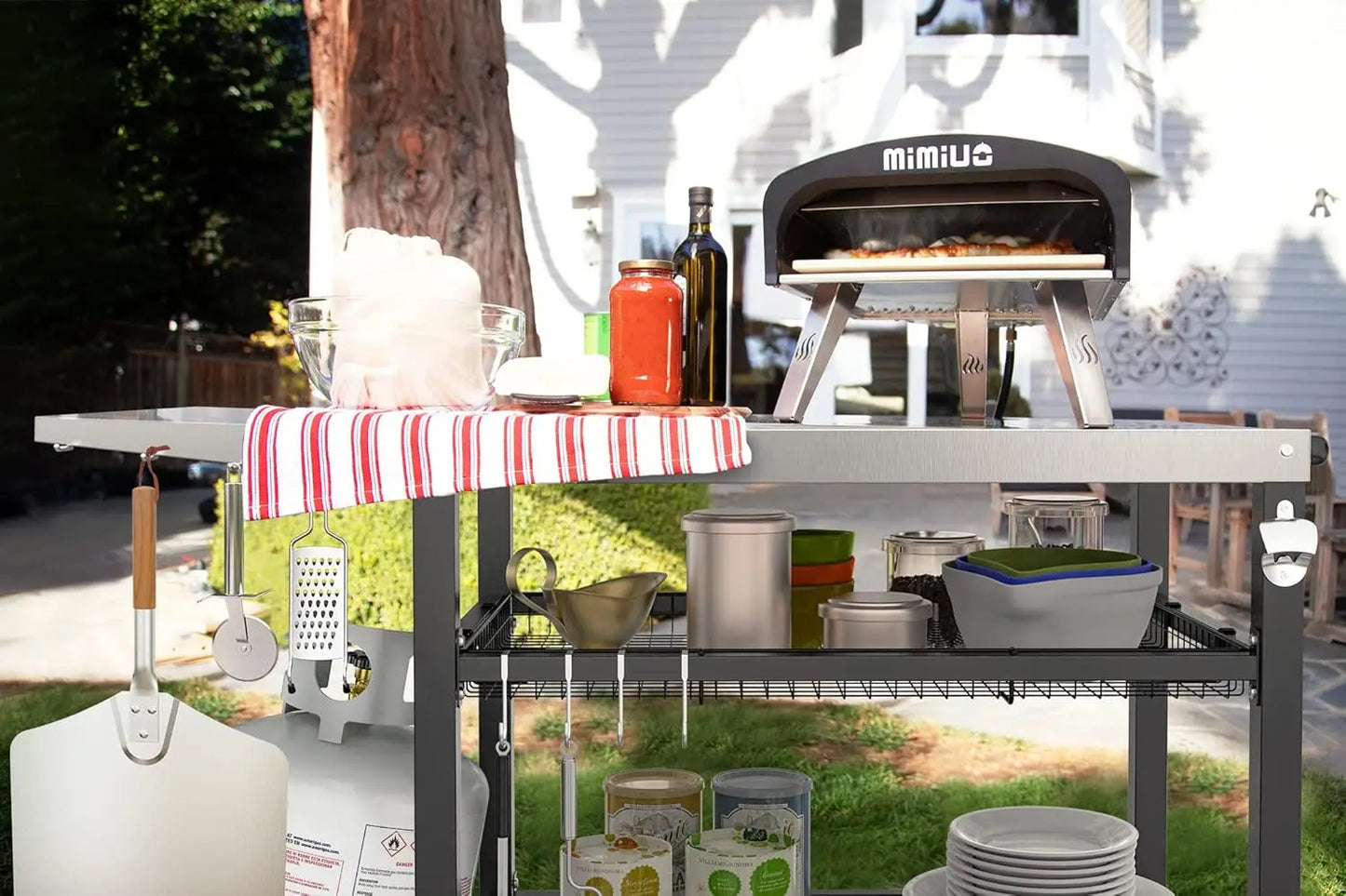 Outdoor Grill Cart Table for Blackstone Griddle and  Pizza Oven, 3-Shelf Food Prep Table Patio Kitchen Island with