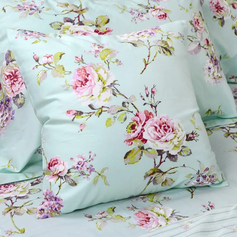 Floral Duvet Cover Queen 100% Cotton Blue Green Farmhouse Bedding Super Soft Reversible Striped Country Bed Purple Hydrangea