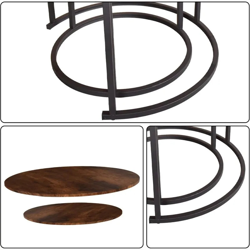Round Coffee Table Set of 2 Modern Nesting Side End Table for Living Room,Round Wooden Coffee Table with Solid.