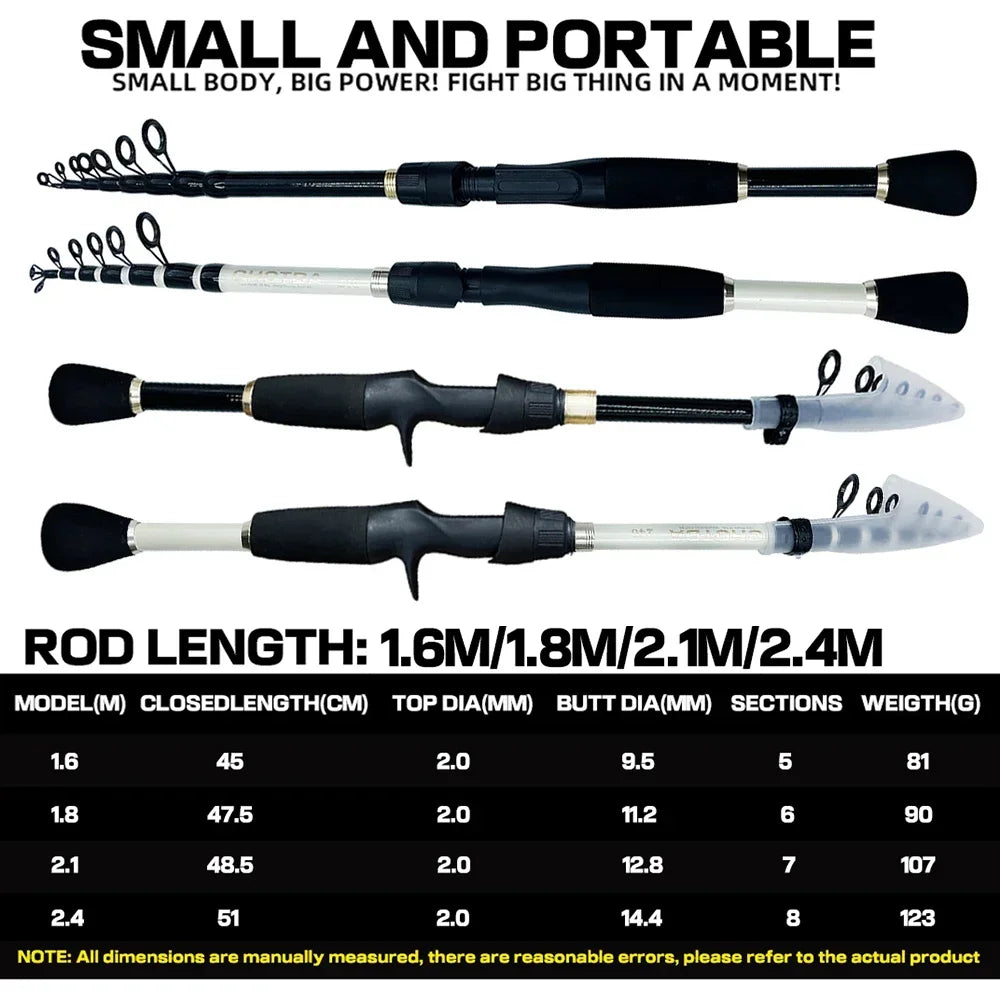 Telescopic Lure Fishing Rods High Quality 1.6m-2.4m Carbon Fiber Spinning Casting Fishing Jig Baitcasting Rod Mini Travel Pesca