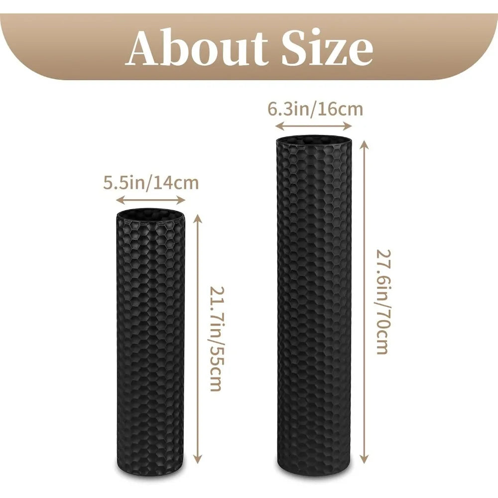 Sziqiqi Black Tall Floor Vase: 27.6/21.7in Metal Cylinder Vases Extra Large Decorative Vase Set of 2 Living Room