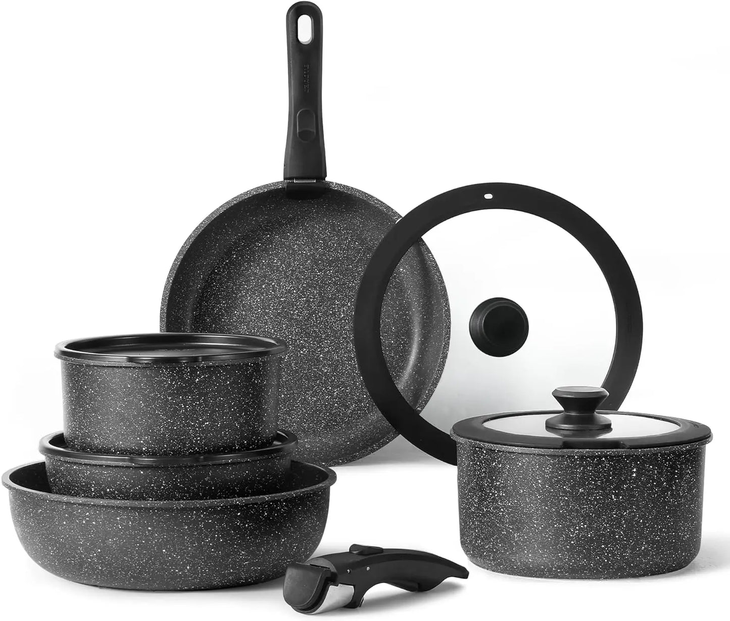 CAROTE 21pcs Detachable Handle Pots and Pan Set, Nonstick Induction Cookware, Removable Handle, RV Oven Safe Cookware