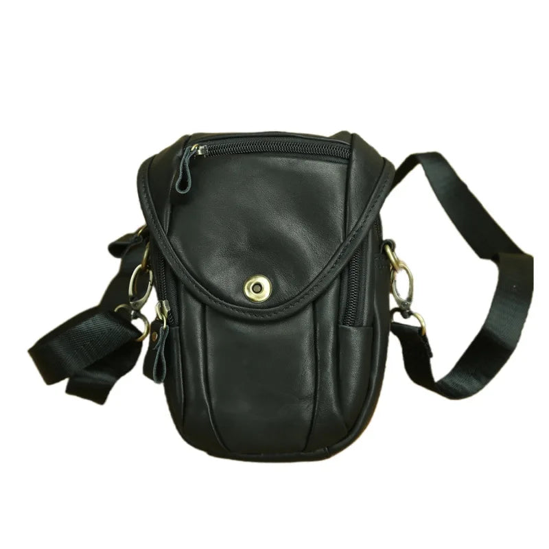 Real Leather Men Design Casual Multifunction Small Messenger Crossbody Bag Fashion Waist Belt Bag Hook Pack 5.5" Phone Pouch
