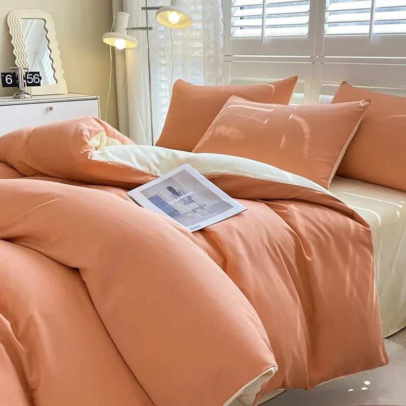 Solid Color Duvet Cover Set 100% Washed Cotton Bedding Set Super Soft Comfortable Lightweight Comforter Cover with 2 Pillowcases
