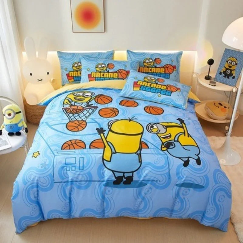 Cartoon Minion Bedding Set, Boy & Girl Duvet Cover Pillow Case Gift, Home Bedroom Quilt Set Large King 260x240cm