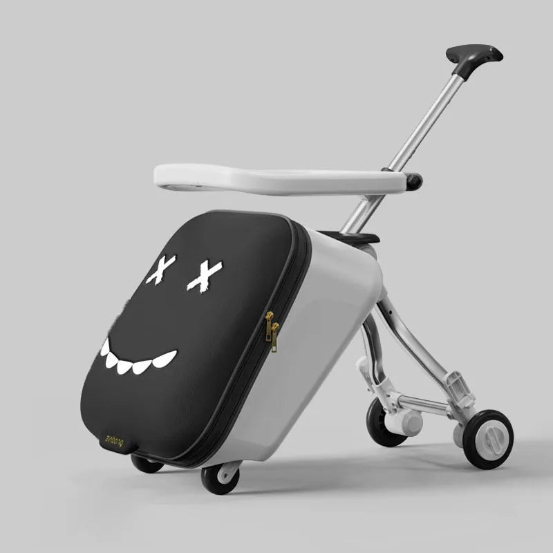 New Children's Luggage Can Sit Ride on Trolley Luggage Foldable Suitcase Brake Wheels Baby Suitcase Trip Cabin Carry-Ons