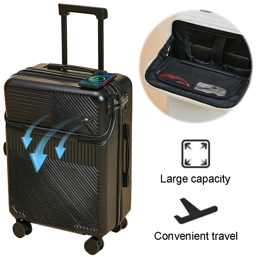 20' Travel Suitcase Hand Rolling Luggage Fashion Men Women's Luggage Trolley Box Wheel Carry-on Luggage USB Charge Boarding Case