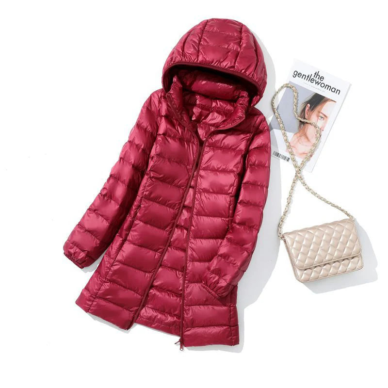 0-10℃ Women Hood Detachable Puffer Jackets 2024 Autumn Winter Portable Hooded Duck Down Coat Double Zipper Windproof Parkas 7XL