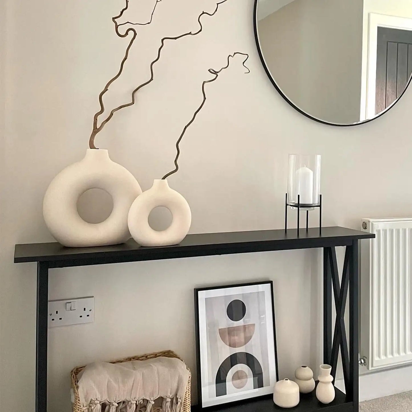 Ceramic Vases for Home Decor Set of 2 Donut Vases Modern White Farmhouse Vases Round Boho for Bookshelf Mantel