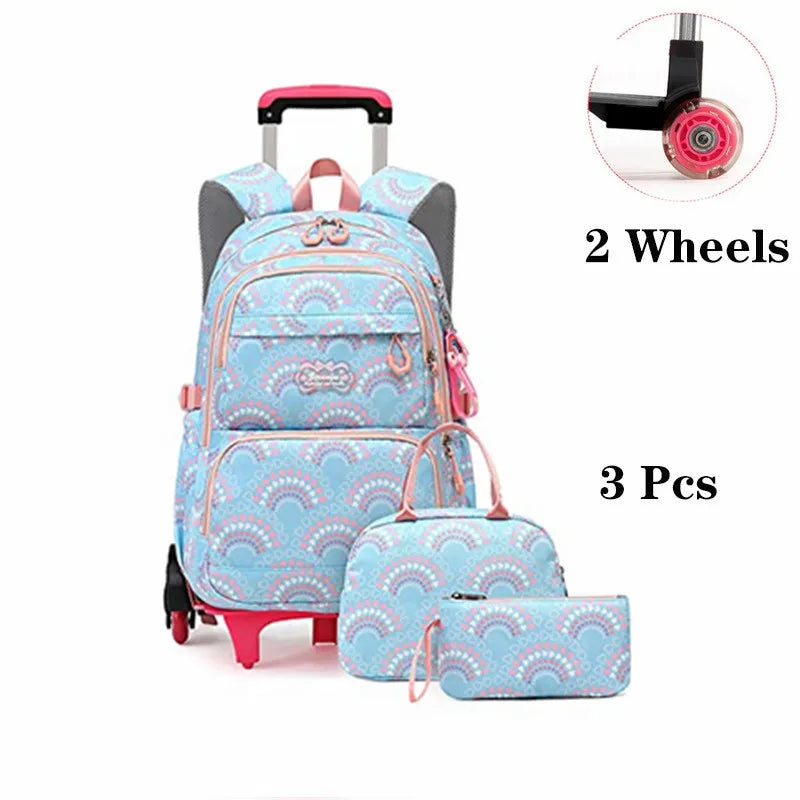 Rolling School Bags for Girls Backpack Children Waterproof School Backpacks with Wheels Middle School Trolley Luggage Back Pack