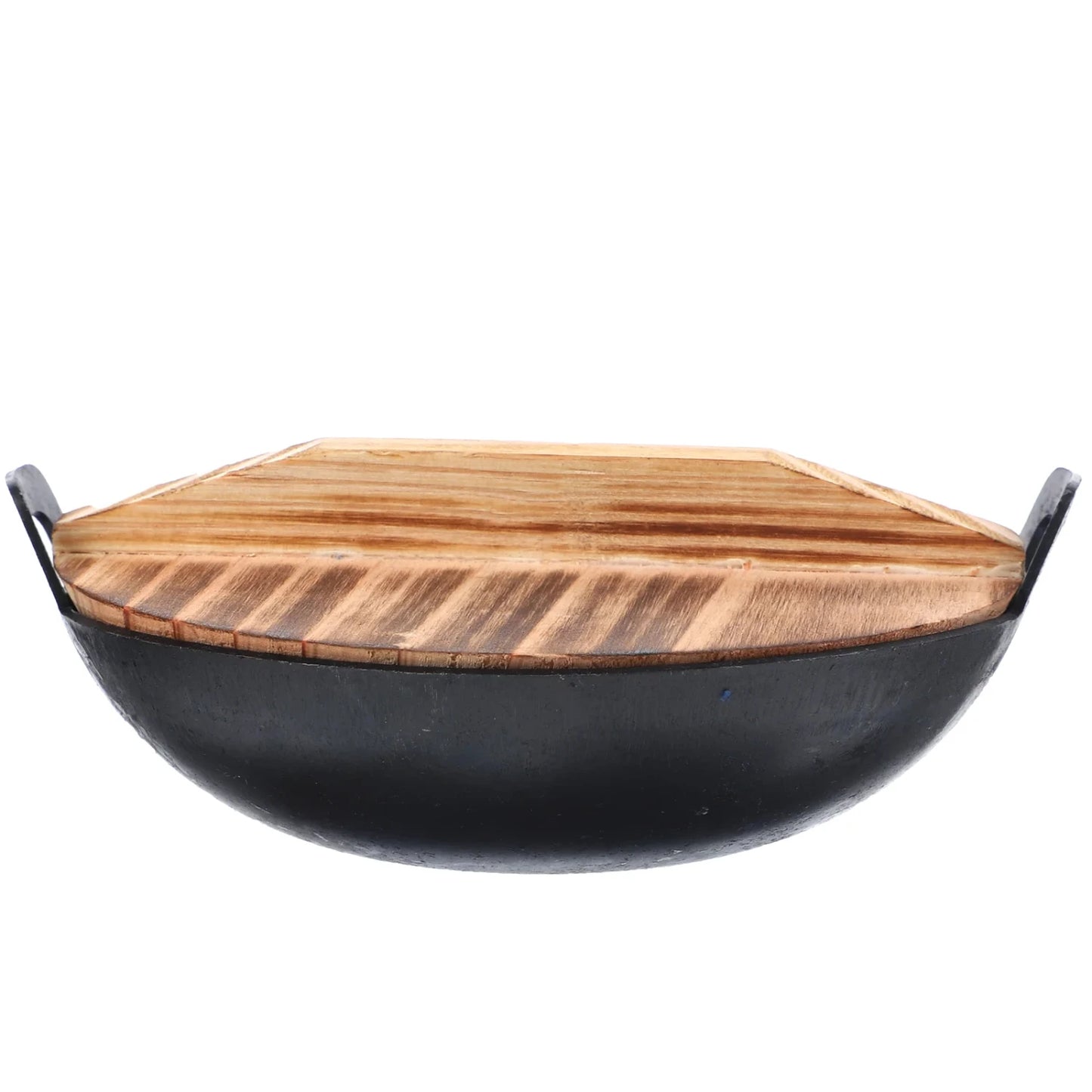 Non-Stick Decor Chinese Wok, Stir Fry Skillet with Wooden Lid and Double Ear, Everyday Mini Cookware Pan