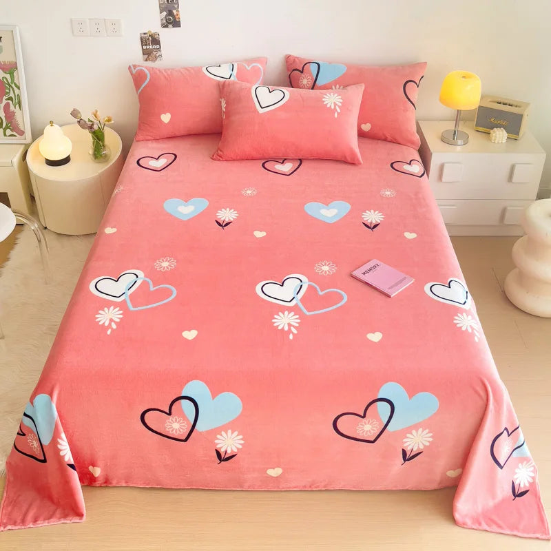 Geometric Plaid Pattern Flannel Bed Sheet Set Super Soft Plush Bed Sheets with 2 Pillowcases Luxury Queen Size Bedding Set