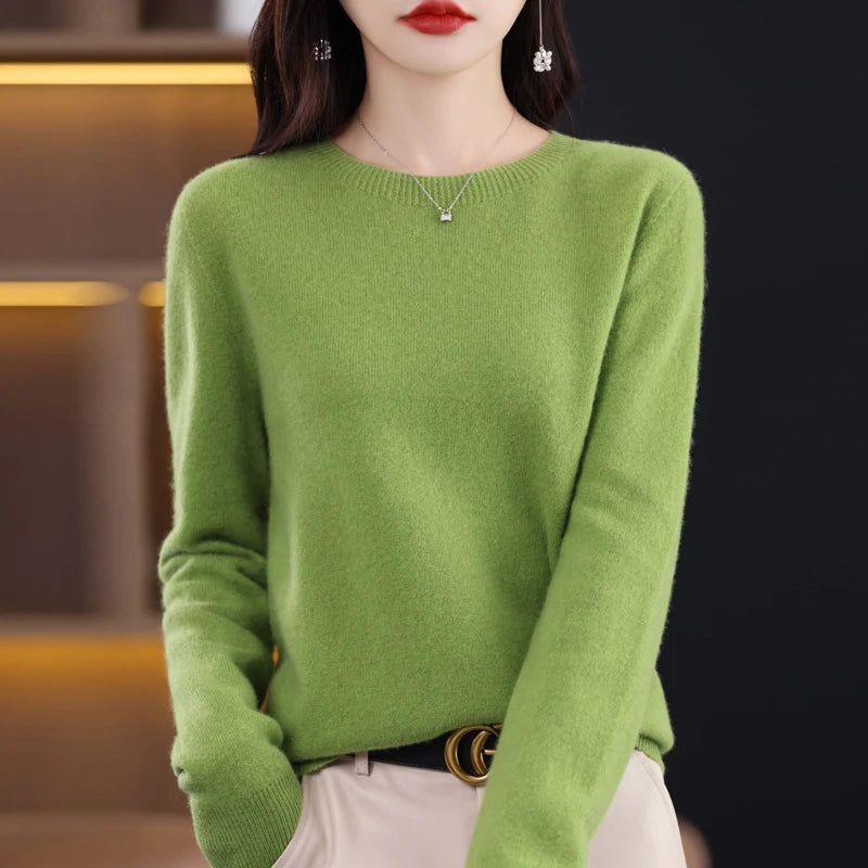 New Cashmere Basic Top Long Sleeve Women O-Neck Knitted Sweater 100% Pure Merino Wool Pullover Clothing Knitwear traf