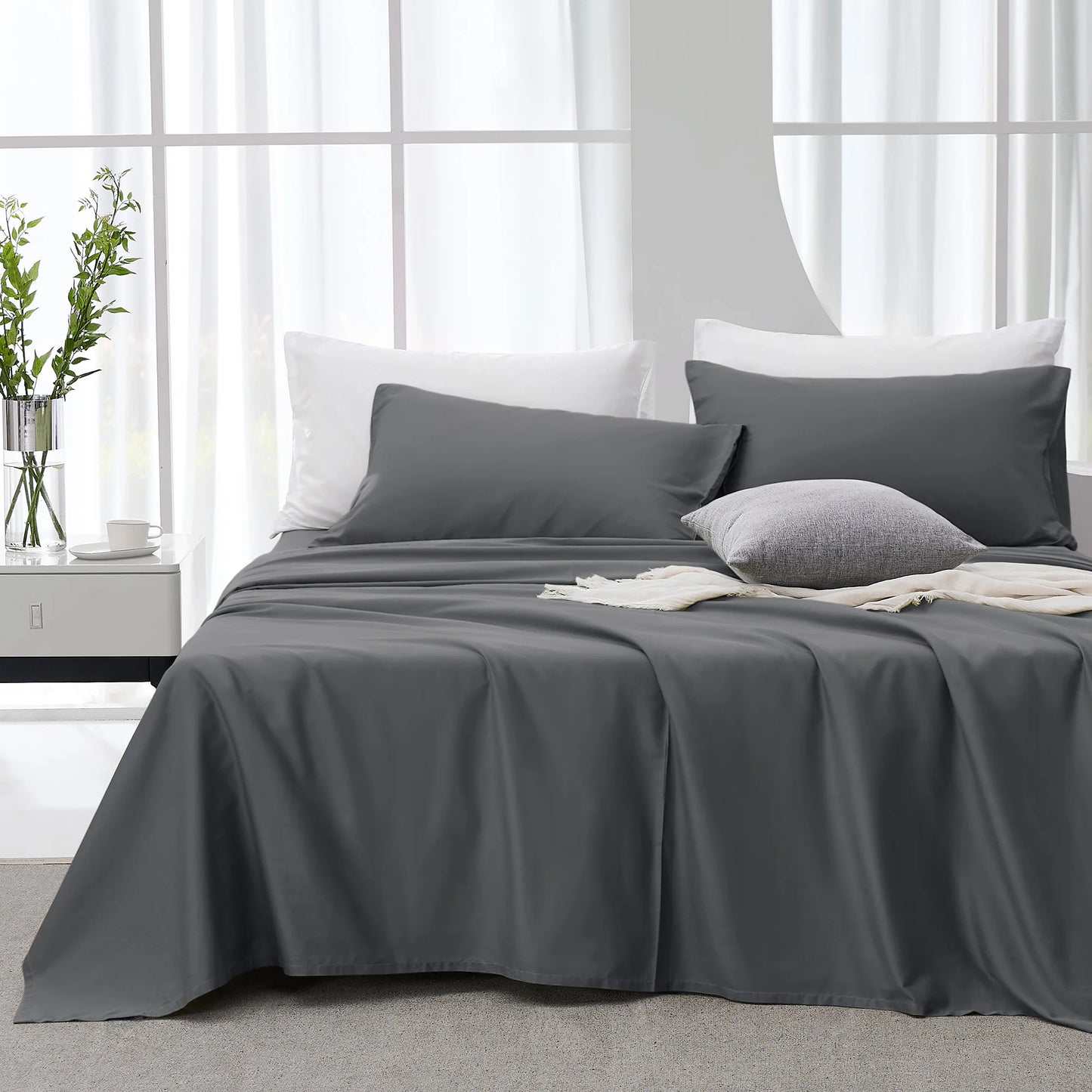 JELLYMONI Lyocell Cotton Sheet Set - 4 Pieces Ultra Soft Bed Sheets, Breathable and Moisture-Wicking Eucalyptus Bedding Set with