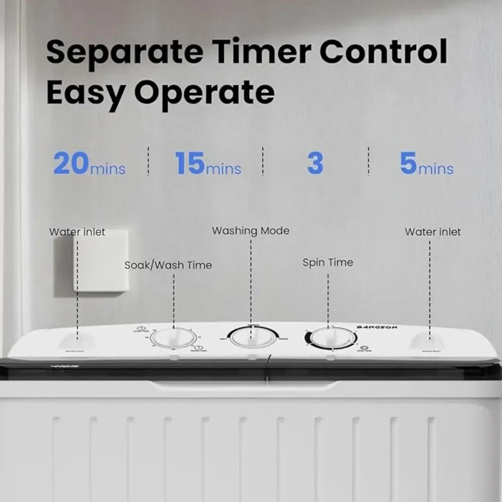 Portable Washing Machine Twin Tub Washer and 6.6 Lbs Spin Cycle Compact Washing Machine