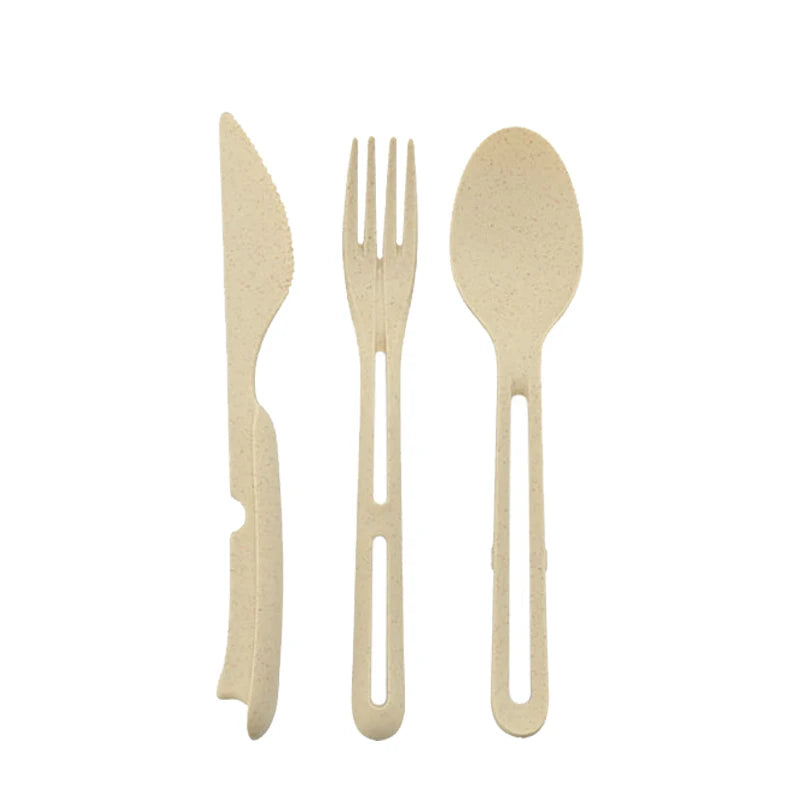 Wheat Straw Tableware Set Eco Friendly 3In1 Cutlery Picnic Tableware Office School Portable Small Dinnerware Camping Cutlery Set