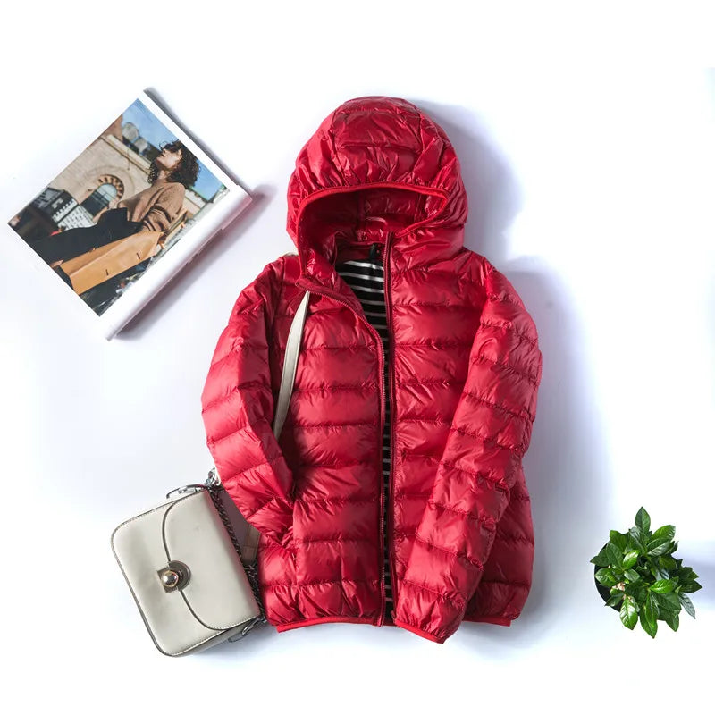 New Women Thin Down Jacket White Duck Ultralight Jackets Autumn and Winter Warm Coats M-5XL Portable Outwear Down Jacket Women