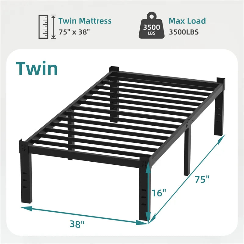 Metal Classic Iron Bed Frame Mattress Under Bed Storage No Box Spring Needed Singe Full Queen King Size Sturdy Steel Slat Suppor