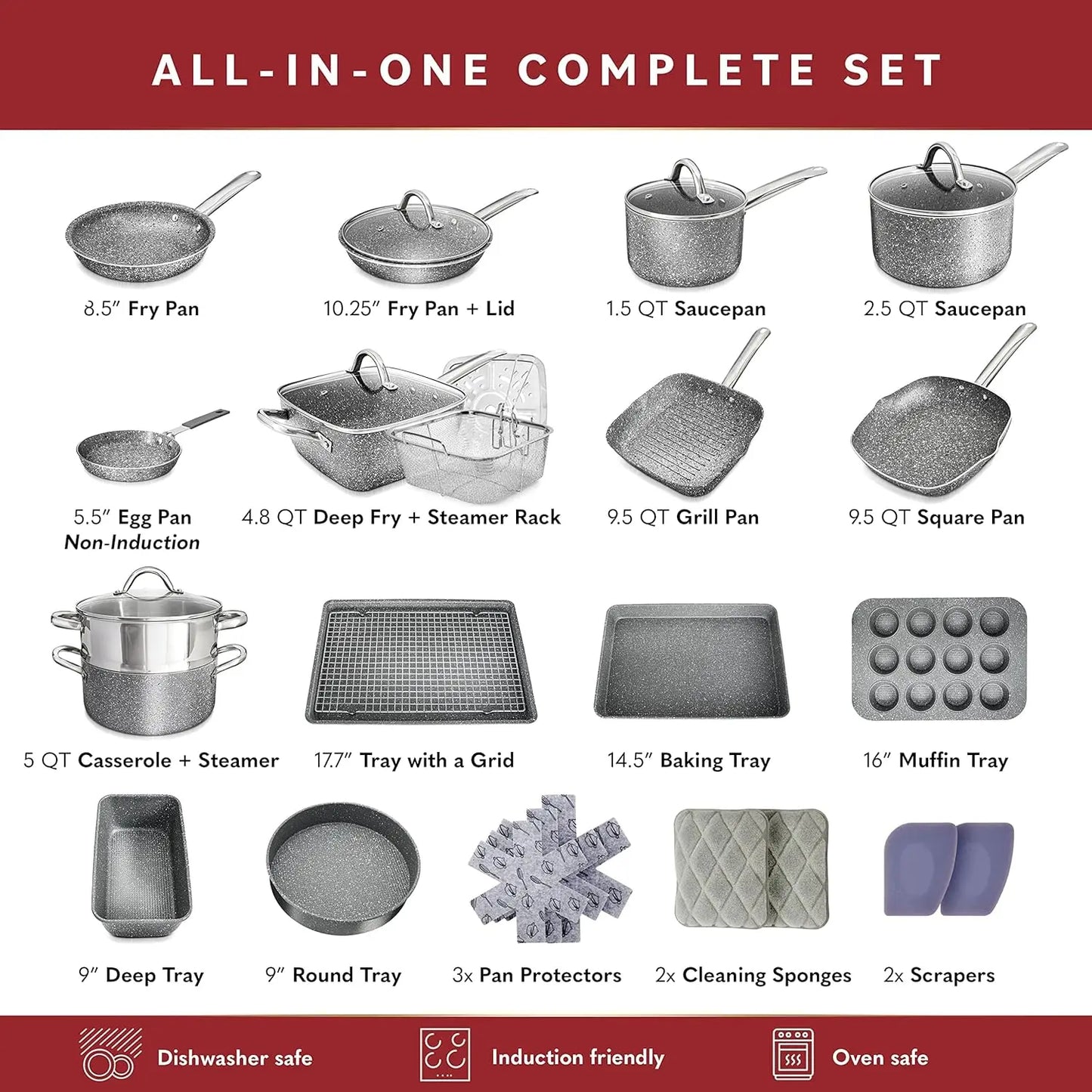 Home Hero Pots and Pans Set Non Stick - Induction  Kitchen Cookware Sets +  Sets - Non Stick,  Free, Oven