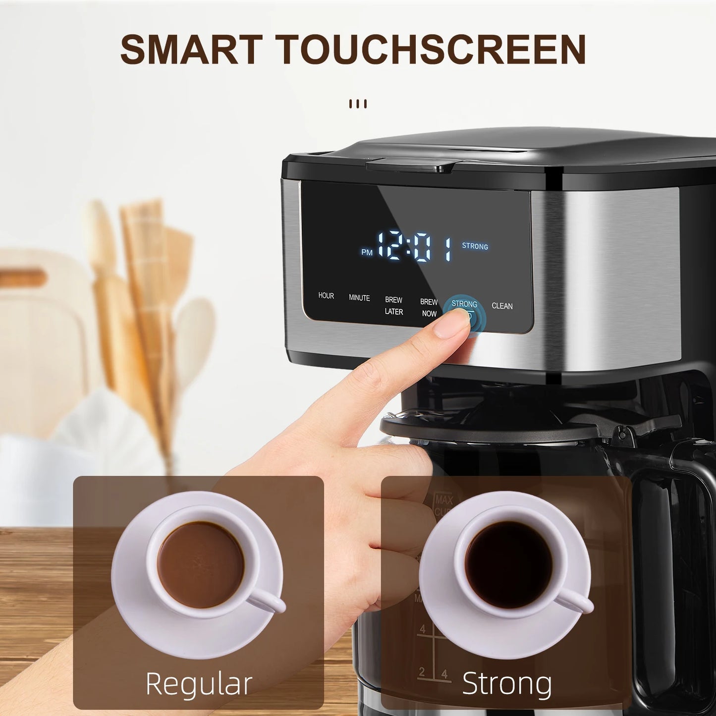 Programmable Drip Coffee Maker 12 Cup, Coffee Machine with Iced Coffee Function, Touch Screen, Regular & Strong Brew