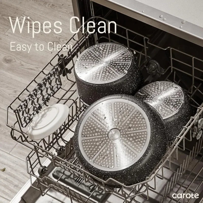 CAROTE 21pcs Detachable Handle Pots and Pan Set, Nonstick Induction Cookware, Removable Handle, RV Oven Safe Cookware