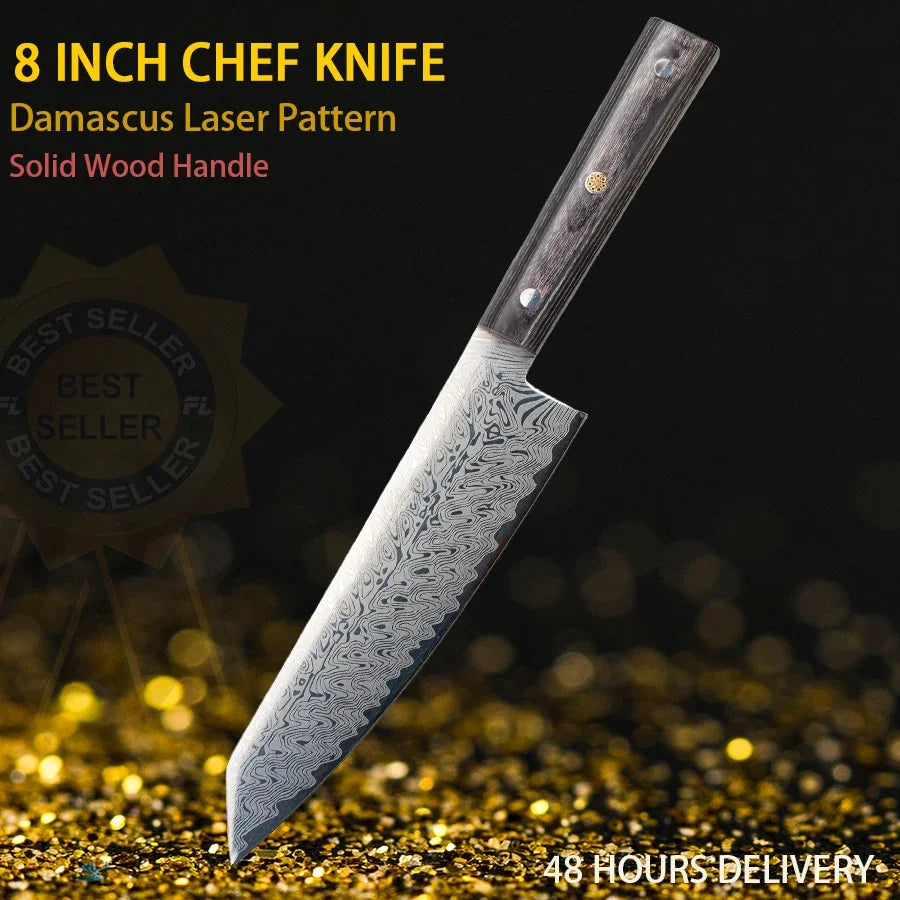 High quality Chef's knife Multi-purpose knife Household kitchen knife High-end laser Damascus pattern knife Solid wood handle
