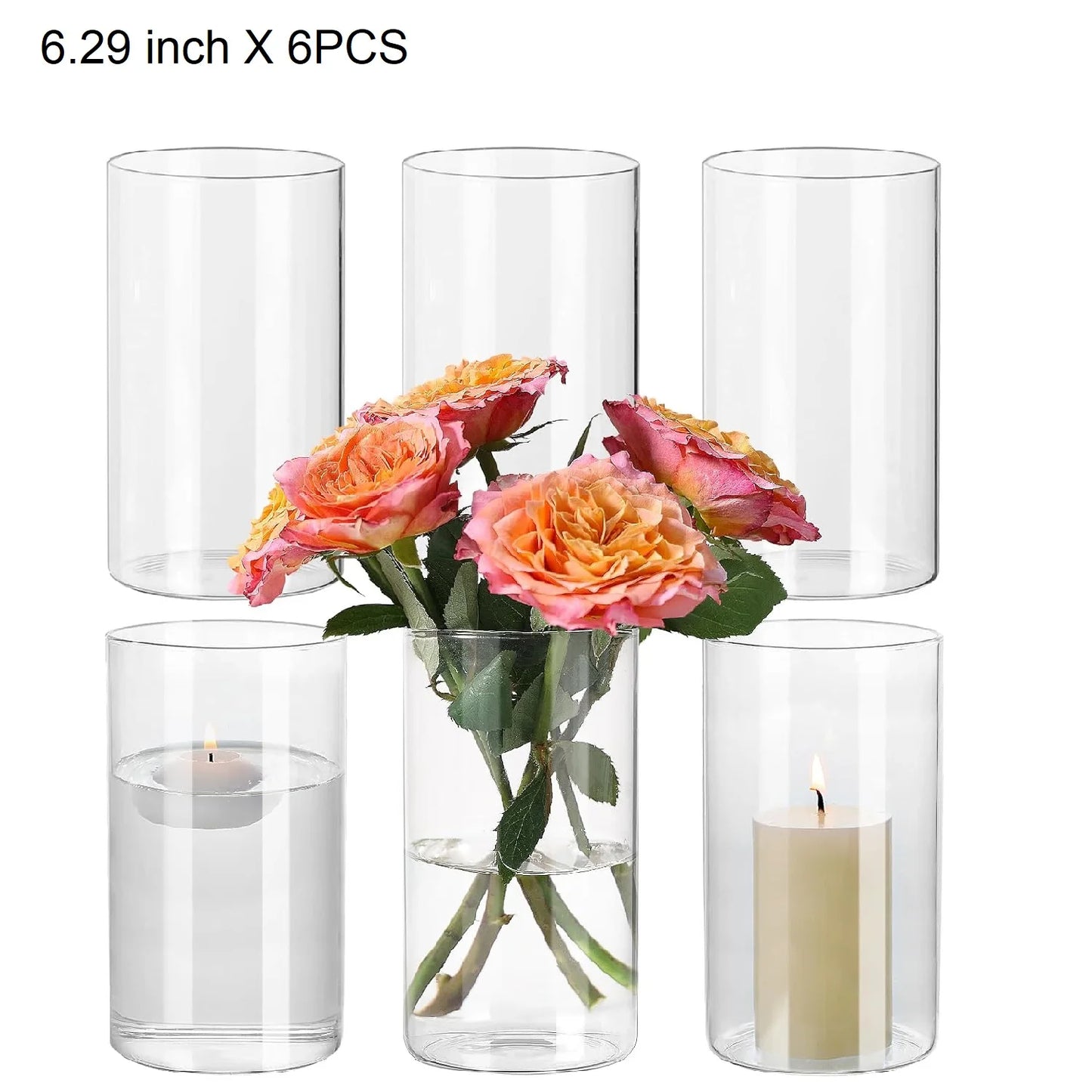 6/12 pcs Glass Cylinder Vases Clear Flower Vase Glass Hurricane Floating Candle Holder for Table Centerpiece Wedding Home Decor