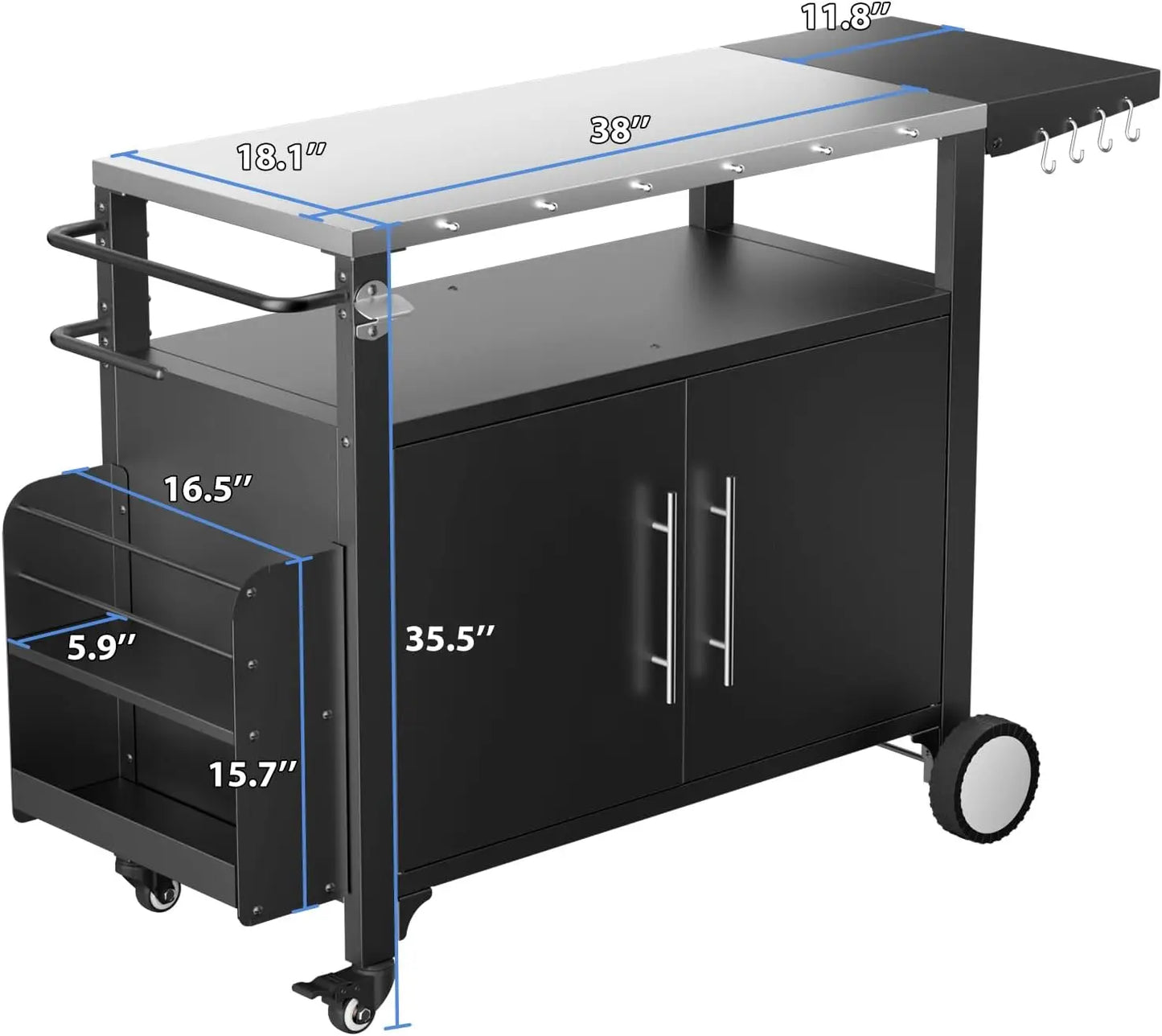 Grill Cart with Storage,Patio Kitchen Island with WheelsHooks and Spice Rack,Waterproof Outdoor Grill Table,Movable BBQ Serving