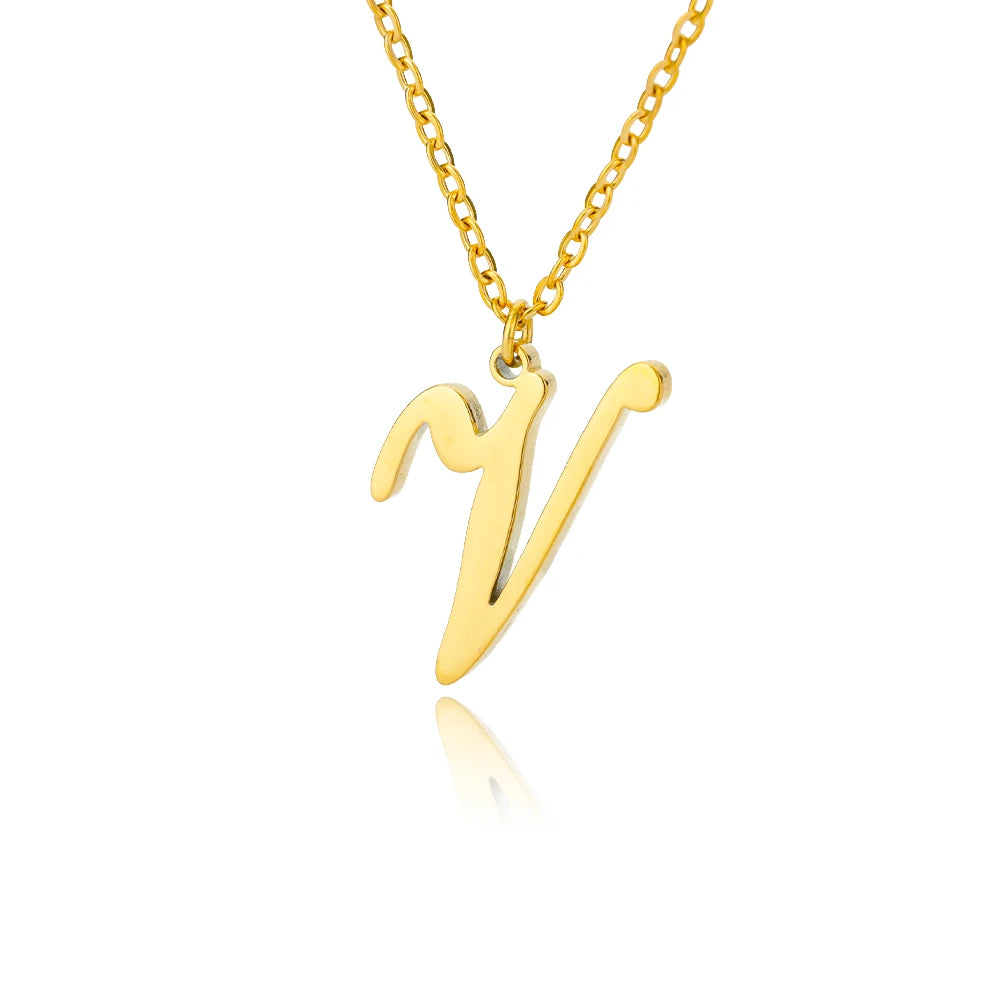 Gold Color Alphabet Letter Pendants Necklace For Women Stainless Steel Initial Letter Jewelry Initial Chain Choker Collares Femm