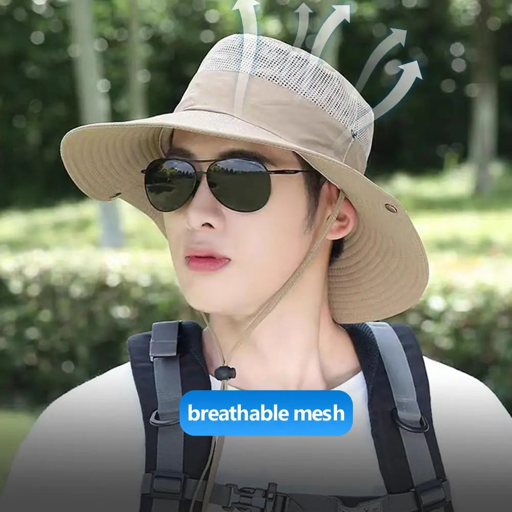 Summer Cool Mountaineering Cap Mesh Breathable Men Sun Hat Large Brim Outdoor Visors Fashion Male Fisherman Hats