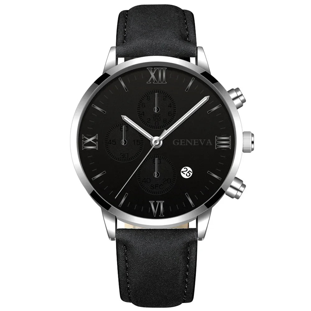 Fashion Geneva Men Date Alloy Case Synthetic Leather Analog Quartz Sport Watch Male Clock Top Brand Luxury Relogio Masculino