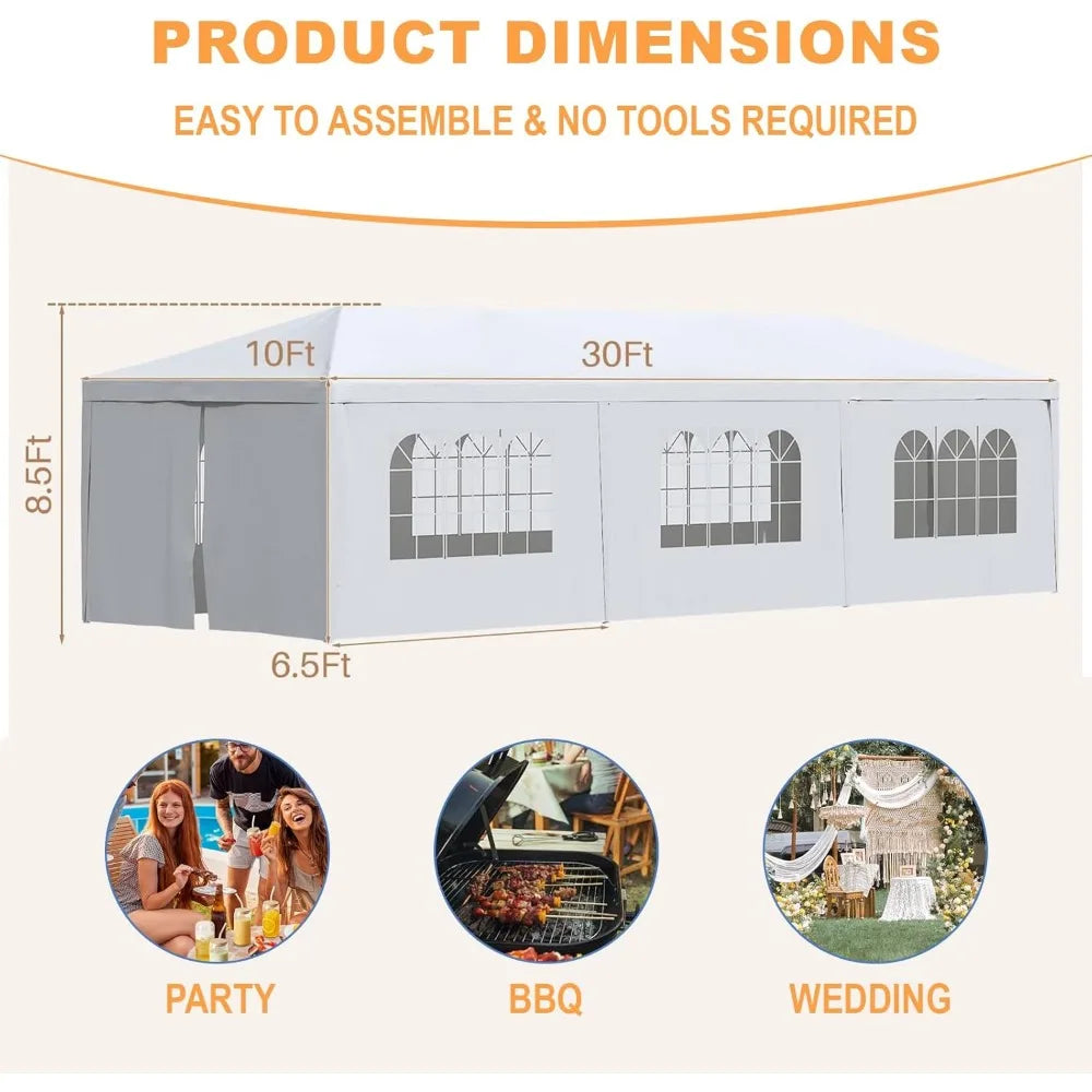 10'x30 'outdoor canopy tent, terrace camping pavilion, gazebo, deli, party wedding tent, with 8 detachable side walls