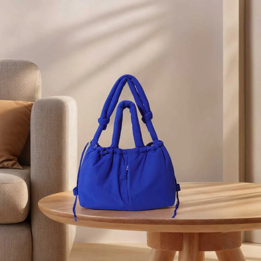 Puffer Tote Bag for Women Adjustable Strap Shoulder Bag Nylon Solid Crossbody Bag Large Puffy Purse for Shopping Travel