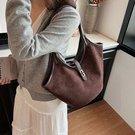 Fashion Small Shoulder Bag for Women 2024 Autumn Winter Retro Suede Handbag Large Capacity Simple Underarm Tote Bag Commuter Bag