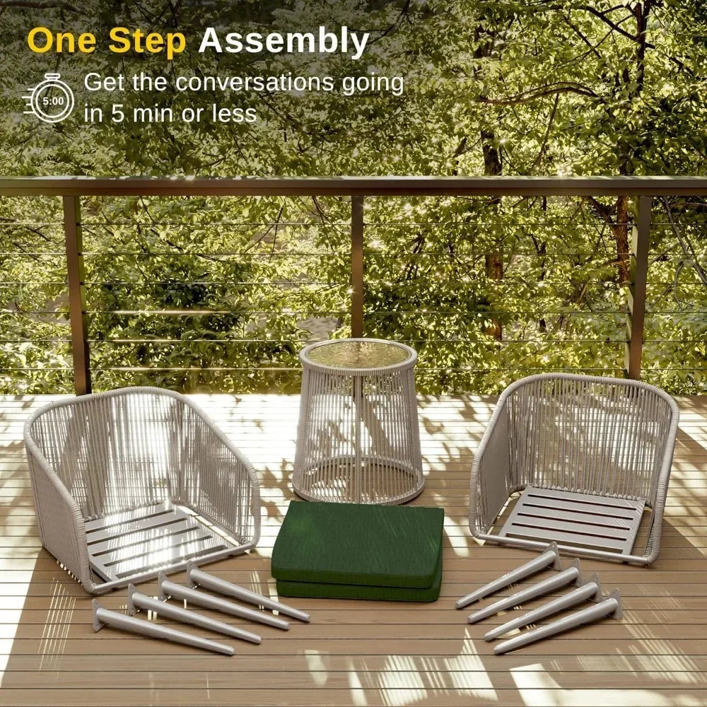 3-Piece Outside Bistro Set Handwoven Rattan Wicker Chairs With Waterproof Cushions Outdoor Furniture Garden Furniture Sets Patio